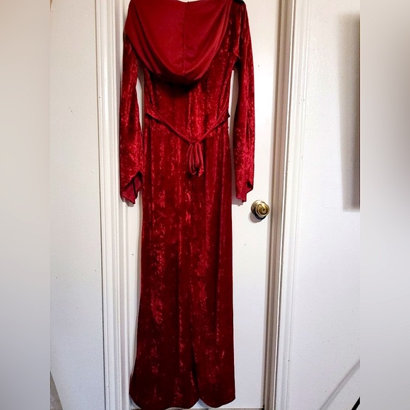 Vintage- Spirit Red and Black Long Sleeve, hooded velvet dress:costume -M:L - Picture 4 of 7